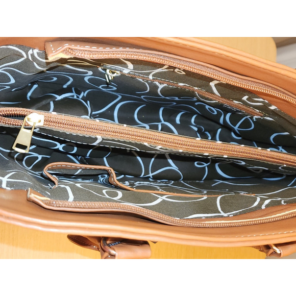 Marine Blue Brown Cross Stitch Embossed Tooled Artisan LEATHER Hobo Bag Purse - Picture 10 of 12